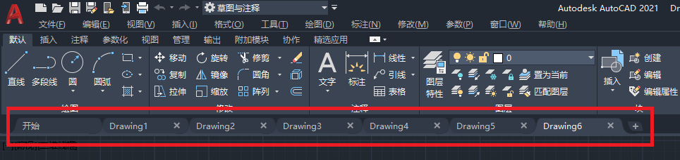 CAD如何找回切换不同图形的选项卡